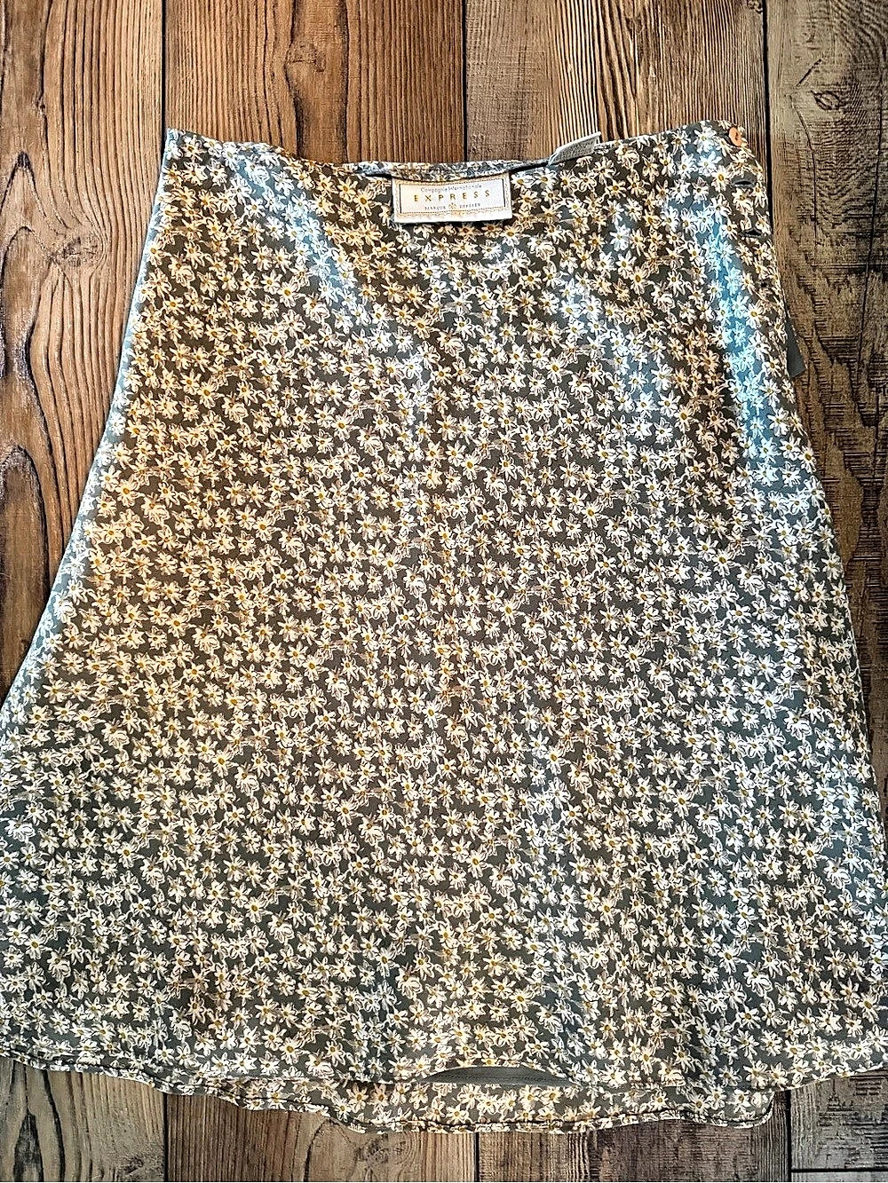 Express Floral A-Line Skirt in Gray & Blue